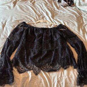 Kendall & Kylie Small Elegant Black Lace Off-Shoulder Top